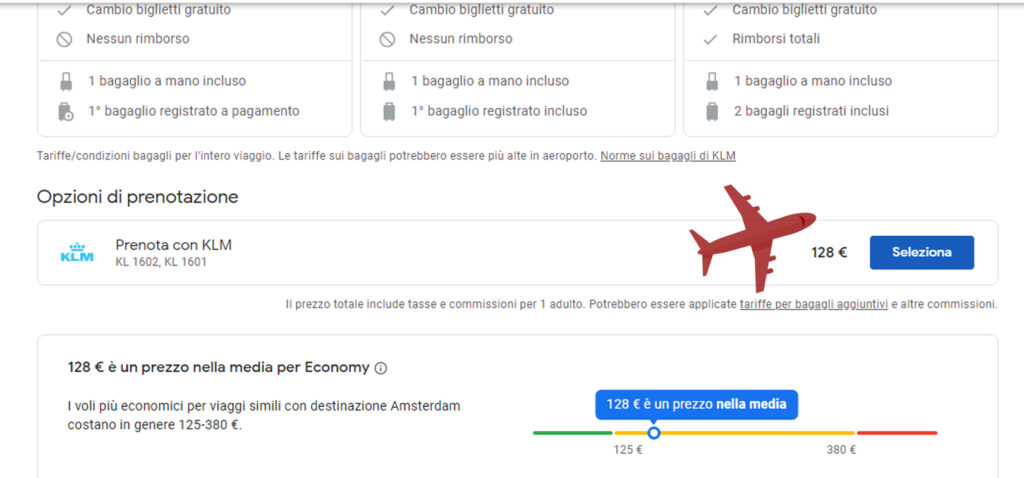 Google Voli rimanda al sito della compagnia aerea