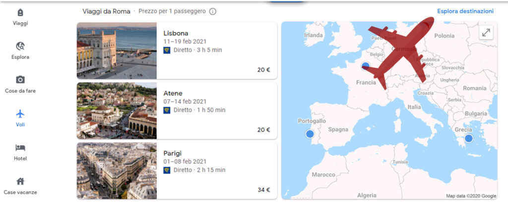 Google Voli e Esplora destinazione