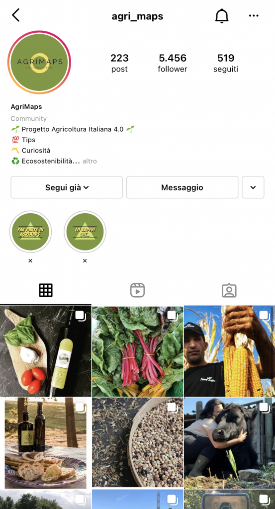 la pagina instagram di Agrimaps